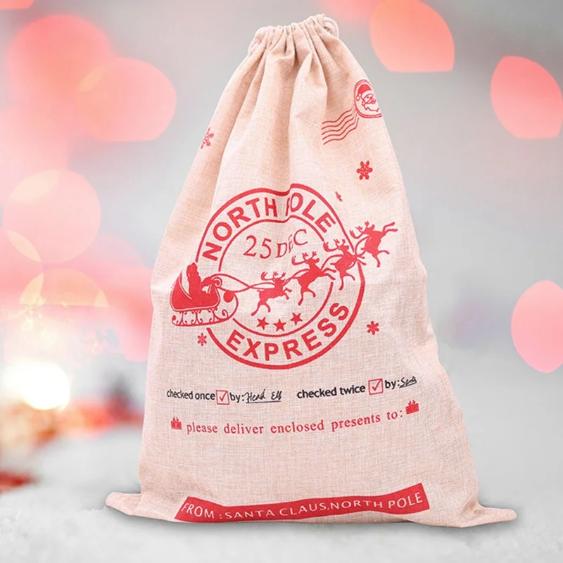 1Pcs Christmas Santa Sack Deer Canvas Santa Bag New Year Christmas Decorations for Home Stockings Gift Bag