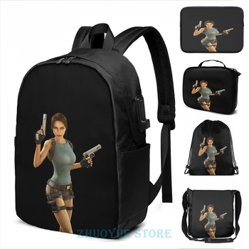 

Funny Graphic print LARA CROFT ANNIVERSARY 2 USB Charge Backpack men School bags Women bag Travel laptop bag
