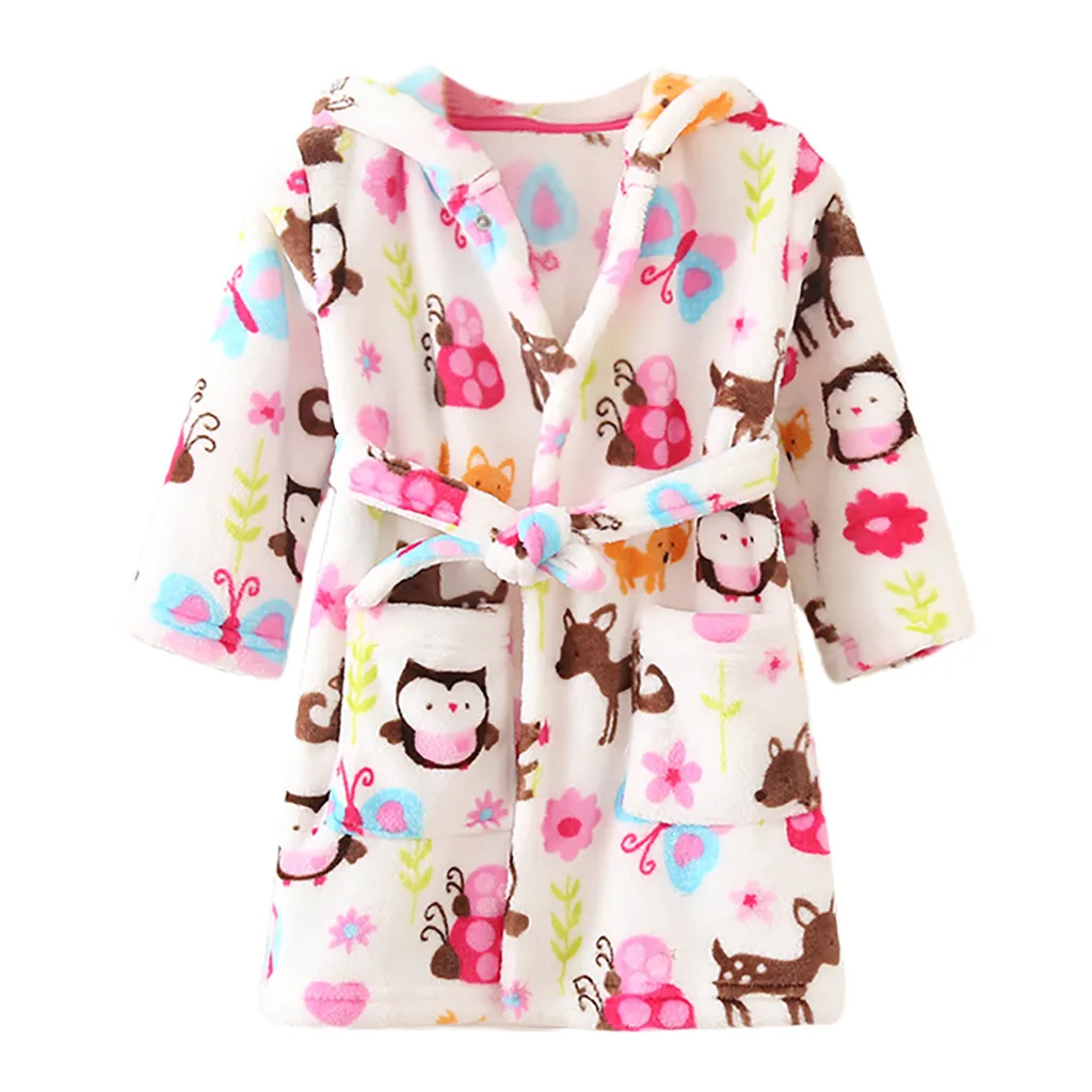 Детское полотенце; банный халат для малышей плотный теплый фланелевый Халат с принтом для мальчиков и девочек; ночной халат; Пижама; Ночная рубашка детская одежда для сна с поясом - Цвет: Multicolor