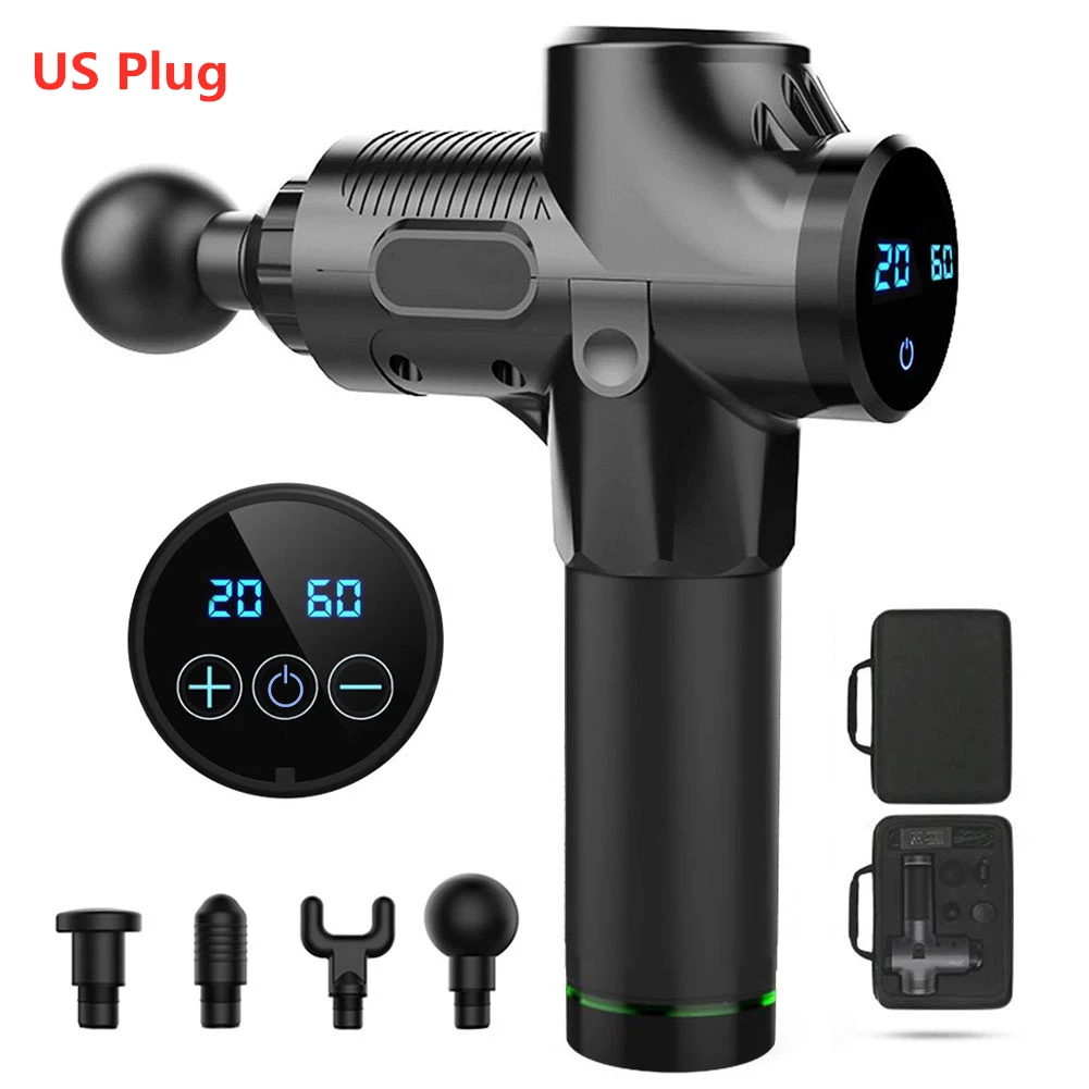 Black US Plug 3300р/мин высокочастотный Вибрационный мышечный массажер пистолет обезболивающий и формовочное оборудование глубокий массаж ткани терапия с мешком - Цвет: Black US Plug