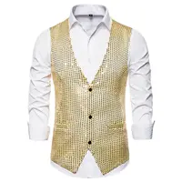 6 Styles Men Wedding Stage Show Gold Shiny Sequins Bow Vest Waistcoat Blue Black Silver Suit Vest Gilet Homme Classic Vests 2Pcs 1