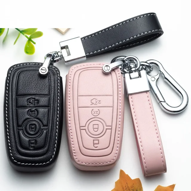Leather Car Remote Smart Key Fob Cover for Ford Fusion Mustang Edge Ecosport Explorer F150 F250 2017 2018 2019 Car Key Covers
