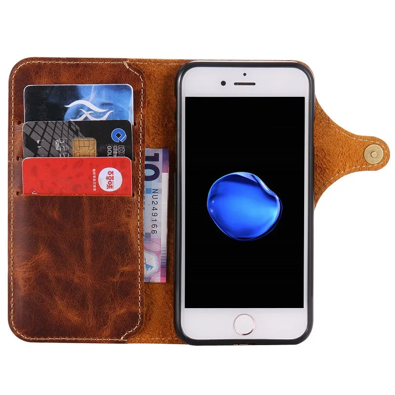 Solque Real Genuine Leather Flip Case For iPhone SE2 SE2020 7 8 Plus Phone Cover Luxury Retro Vintage Strap Card Wallet Case
