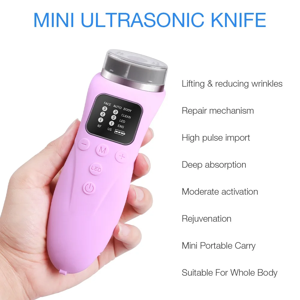  EMS RF LED Red Blue Light Ultrasonic Radio Frequency Micro Electric Current Face Clean Skin Firming