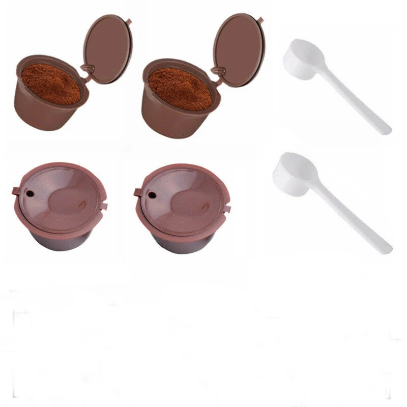 4pcs with 2 spoon 4 шт многоразовые кофейные капсульные чашки Nescafe dolcee Gusto, многоразовые колпачки, ложка-кисточка, фильтрующие корзины, мягкие, сладкие - Цвет: 4pcs with 2 spoon