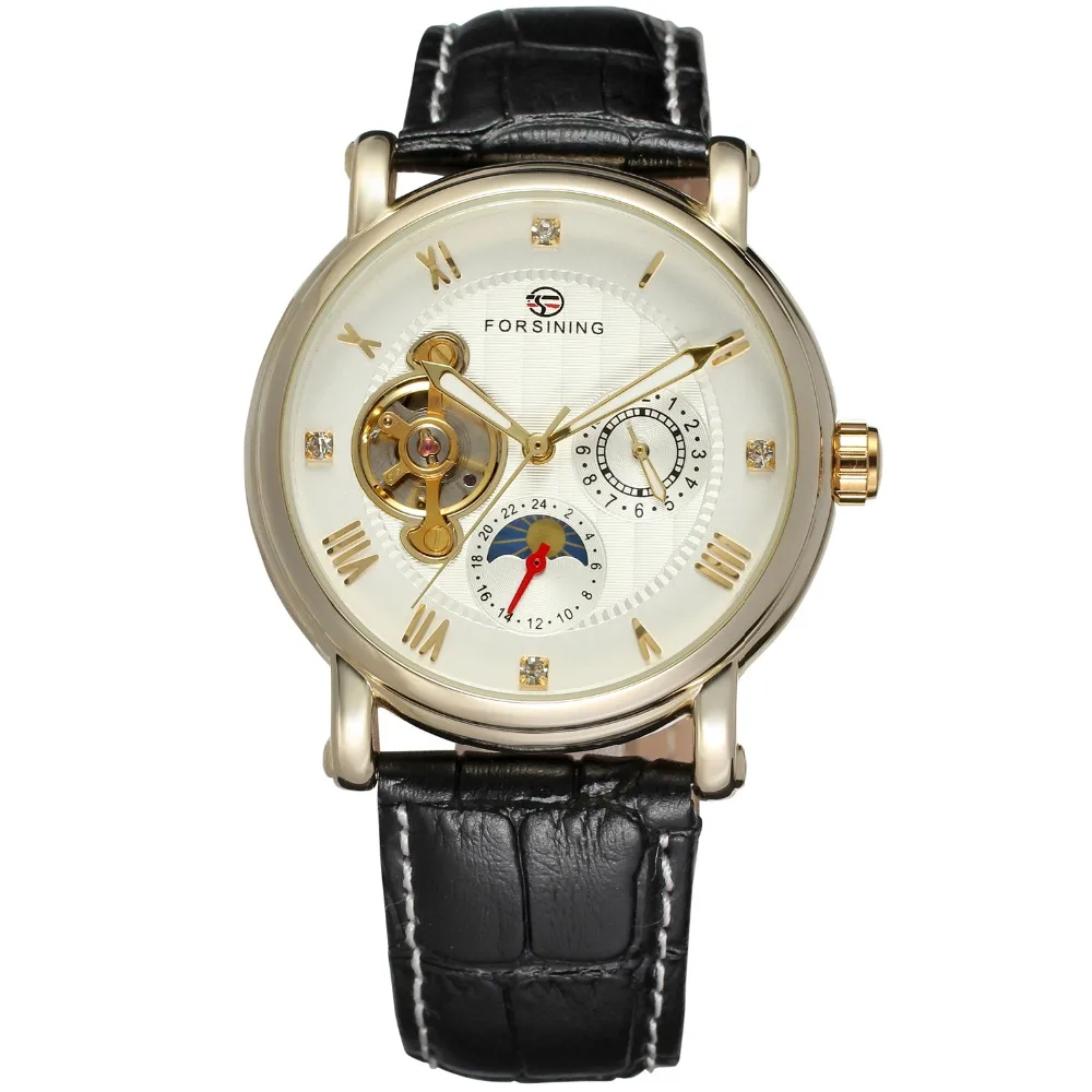Forsining модные турбийон дизайн Swirl циферблат светящиеся Роскошные Moon Phase Мужские часы лучший бренд класса люкс автоматические часы для мужчин