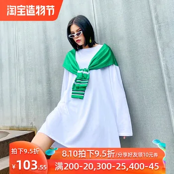 

SuperAen Streetwear Full O Neck Women T-shirt Loose Fashion Mid-Length Plus Size Shawl Patchwork Women Tops