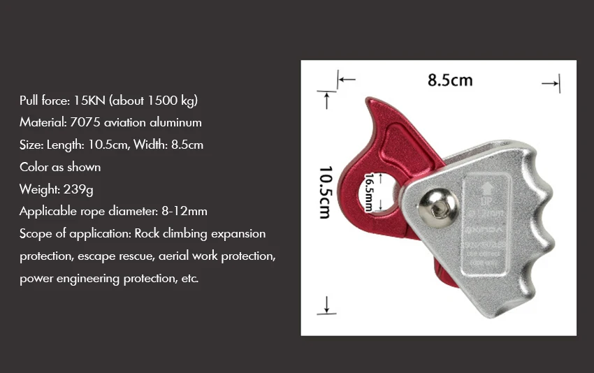 Ручной трос захват протектор 15KN стояк анти-падение безопасности веревка захват устройство подходит 8-12 мм веревка для наружного скалолазания, альпинизма