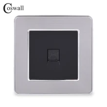 COSWALL 1 банда RJ11 2 ядра телефонный разъем Роскошные розетки из нержавеющей стали матовый серебристый каркас панели