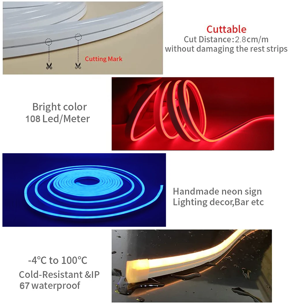 6FT - USB Powered - 5V LED COB Strip Light Kit - Cuttable - Dimmer Switch  Included