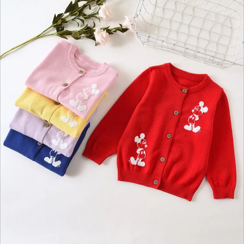 New Mickey Knitted Cardigan Children's Knitwear Cotton Boys Autumn Sweet Sweaters Girls Candy Color Cardigan Children Thin Coat