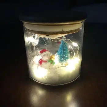 

1PC Christmas Glowing Glass Jar Hanging Can Led Light Festival Gift Glow Light Decorations Luminous Glass Bottles Ornament