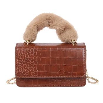 

New Women's Plush Bag Handbag Shoulder Bag New Fashion Ladies Small Square Bag Chain Crossbody Bag Bags for Women 2018