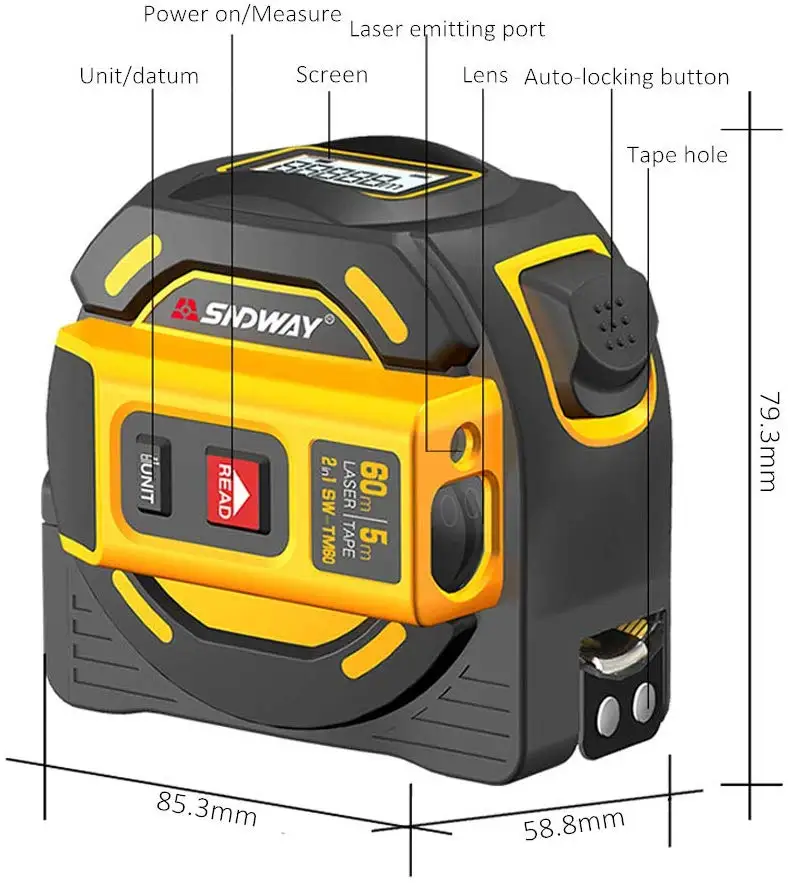 Лазер sndway дальномер 40 м 60 м Лазерная Лента Измерение Цифровой выдвижной 5 м лазерный дальномер Линейка Инструмент для съемки