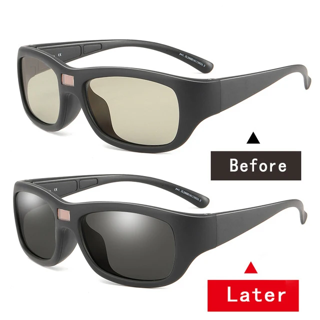 0,1, сменные цвета, полполяризационные фотохромные солнцезащитные очки, переходная линза, мужские обесцвечивающиеся очки, УФ очки-хамелеоны для вождения - Цвет линз: Black