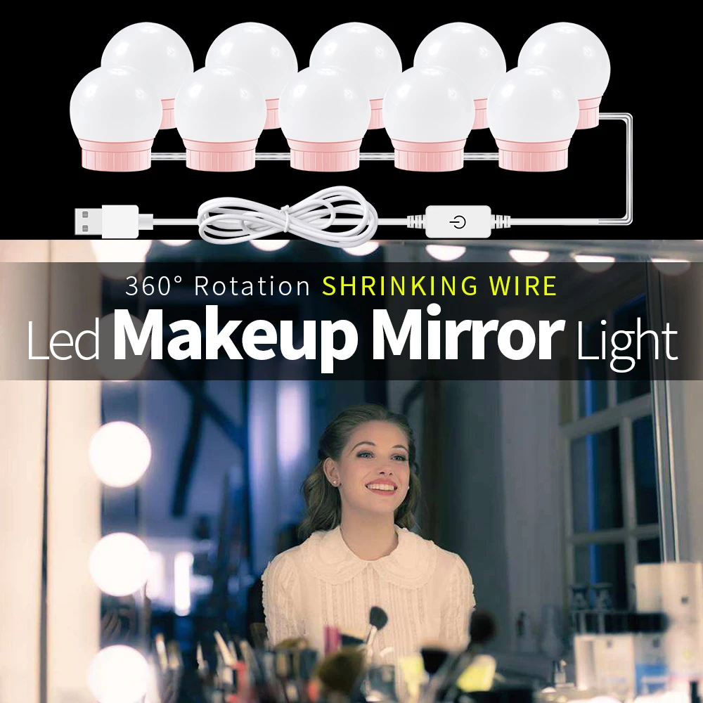 

LED Dressing Table Light Bulb USB 12V Makeup Mirror Lamp LED Hollywood Bathroom Mirror Light LED Infinite Dimming Cosmetic Lampy