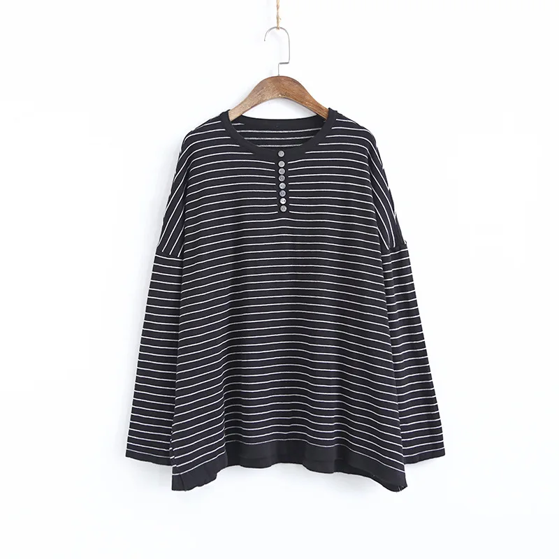 

Johnature Women Pullover Sweaters Striped Long Sleeve 2019 Autumn Knitted Cotton Loose Women Cloths Korean Style Loose Sweaters