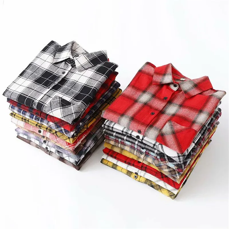 Koop Vrouwen Blouses Mode Plaid Shirt Plus Size Casual Lange Mouwen Print Blouse Turn Down Kraag Losse Vrouwelijke Stijlvolle Tops blusas