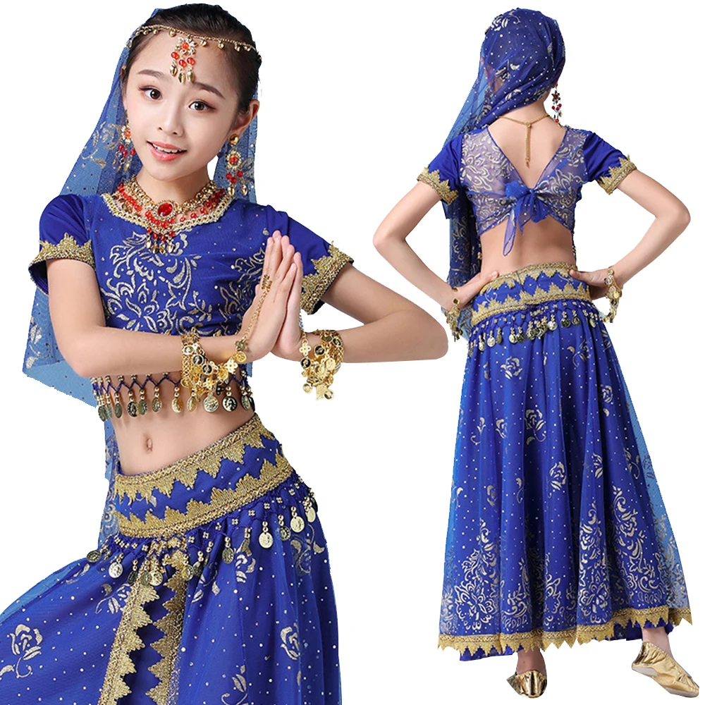 Kids Girls Belly Dance Costume Skirt Bollywood Indian Dance Dance Veil Suit 