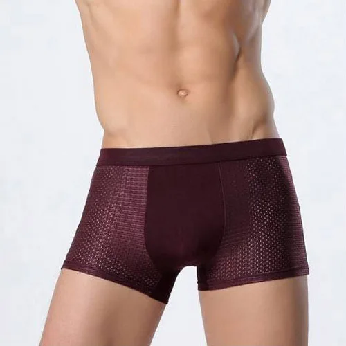 Men's Underwear Gentle Flexible Super-elastic Boxer Soft Bamboo Fiber Breathable Solid Cutting Grid-patterned Underpants M417