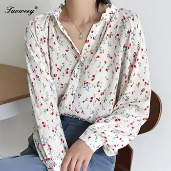 

Women floral v neck Blouse Shirt 2019 Female Clothing Long Sleeve Blusas Chiffon Women's Office Blouses Print elegant Lady Tops