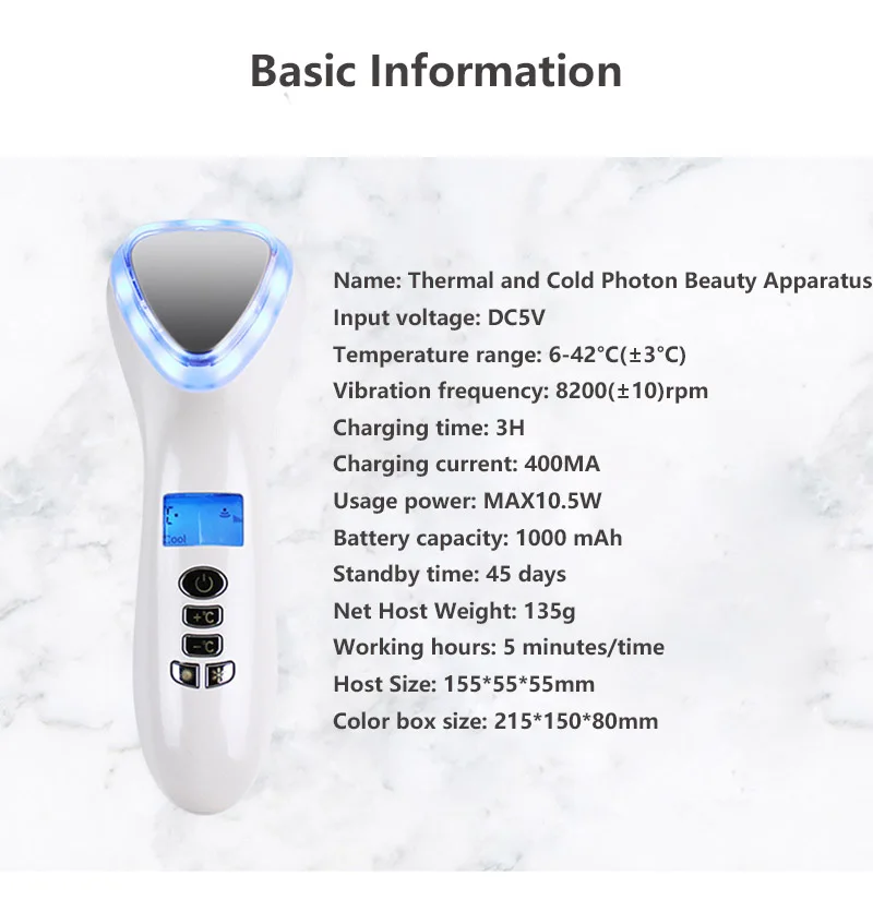  Ultrasonic Cryotherapy Hot Cold Hammer Face Lifting Skin Tightening Shrink Pore LED Light Photon Fa