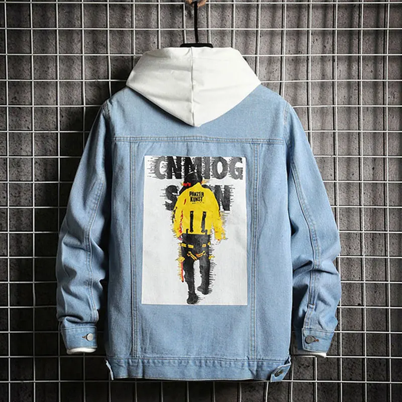 

2020 Newly Fashion Men Jackets Retro Blue Big Pockets Printed Designer Denim Jacket Men Streetwear Hip Hop Jackets Hombre