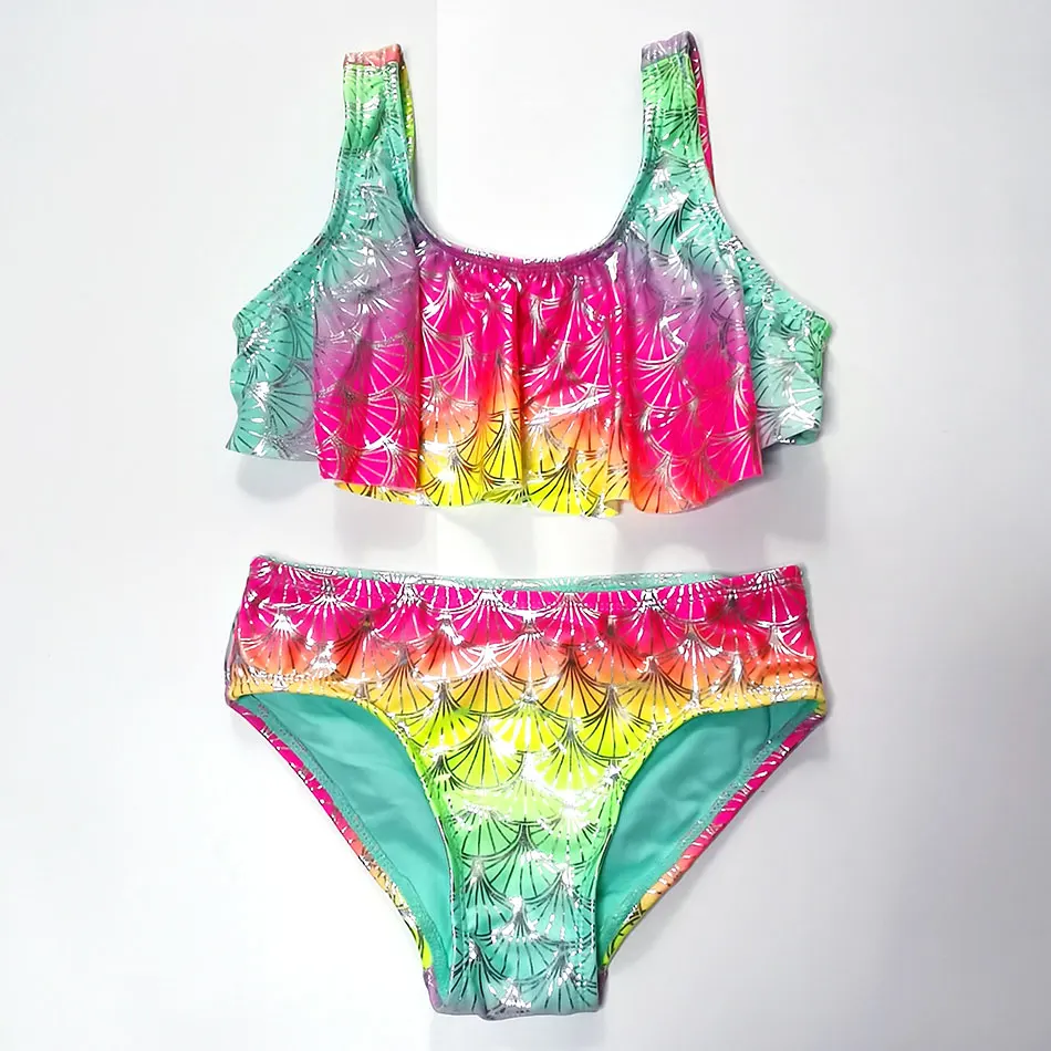 Traje de baño para chica sirena, bañador para chica de 4 a 18 años, conjunto de Bikini a escala de pescado, traje de baño para niña Yong