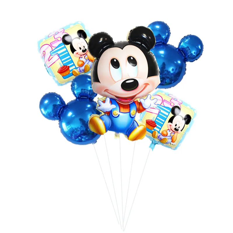 5 предметов в партии, счастливый День Рождения декоративные надувные шары Mickey Мышь 18-дюймовые Фольга шар для 1st День рождения украшения globos дети - Цвет: as picture