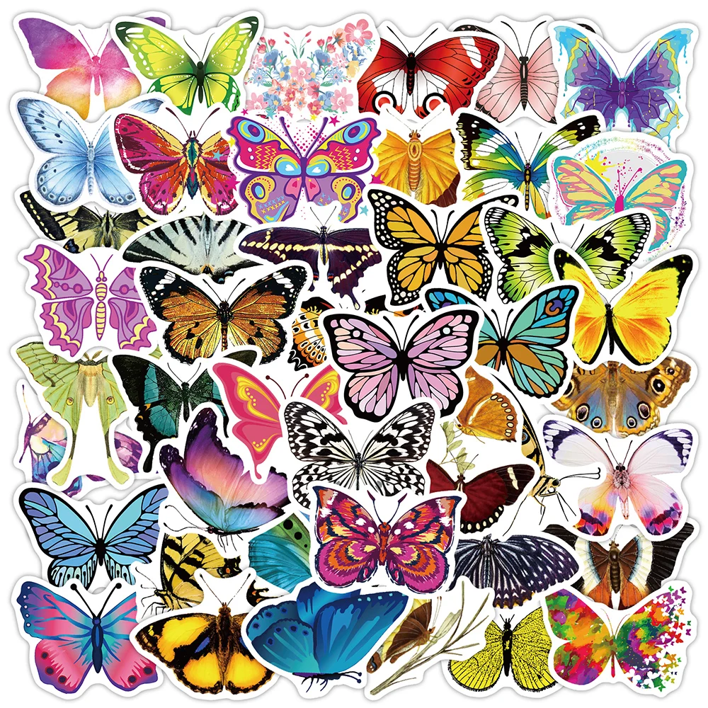 

80 PCS Butterfly Stickers Mixed Style Wild Animals Educational Sticker Decal Pack On Laptop Kids Notebook Bike Snowboard Guitar