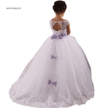 Primera Comunion/Бальные платья; Платья с цветочным узором для девочек на свадьбу; вечерние платья с кружевной аппликацией, расшитые бисером, с бантом и шлейфом для маленькой невесты