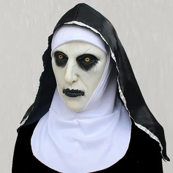 

Rantion The Nun Horror Mask Halloween Party The Conjuring Valak Scary Latex Masks With Headscarf for Halloween Costume