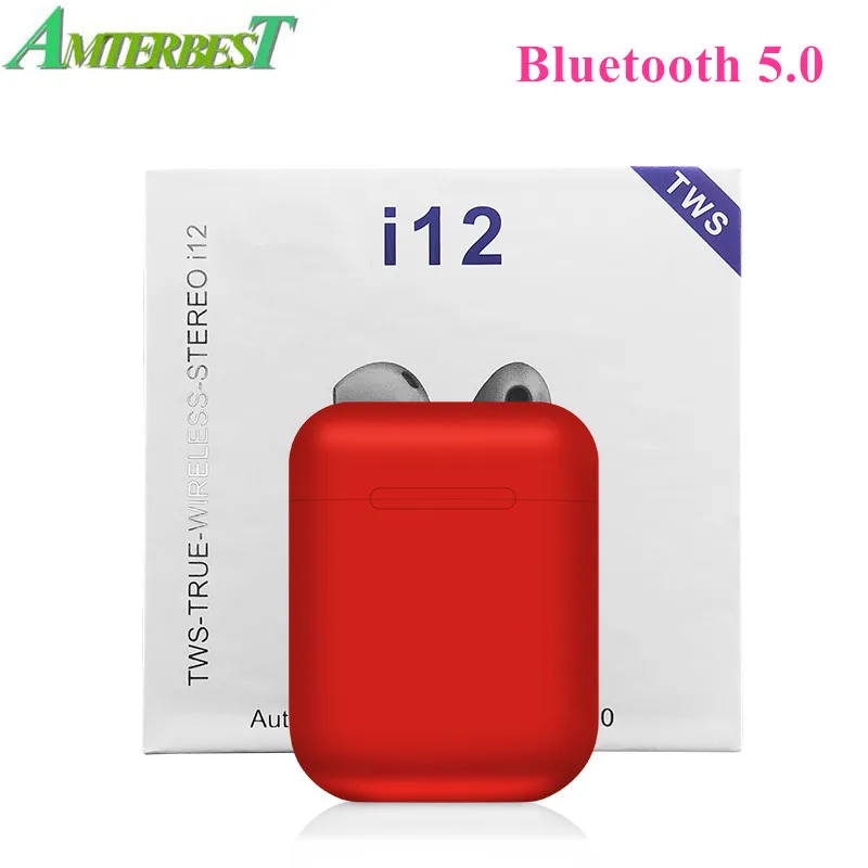 AMTERBEST I12 TWS сенсорное управление мини беспроводные Bluetooth 5,0 наушники стерео гарнитура Pk I10 I11 TWS для Android IOS смартфон - Цвет: Красный