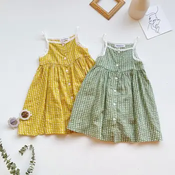 

2020 Hot Selling Baby Girls Plaid Vest Dress Summer Kids Girls Dresses 1-7 Years