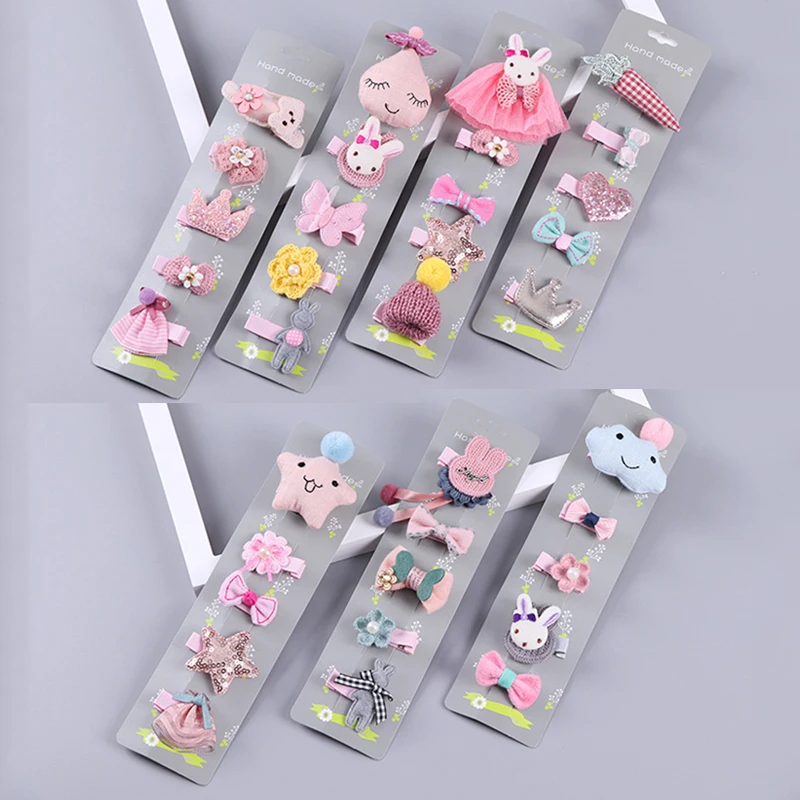 

The New 5pcs/Set Cute Children's Girls Baby Hair Accessories Children Cute Hairpin Set Cartoon Animal Cloth Hair Accessories