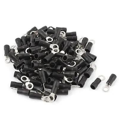 

100 Pcs 3.5-5S Insulated Wire Connector Ring Crimp Terminal Black 14-12AWG