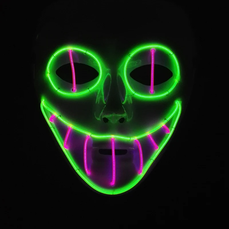 Halloween Ghost Gorgeous Mask Dance Party And Ba Plastic Color EL Cold Light Party Luminous Mask Cosplay Costume Decor Supplies - Цвет: C