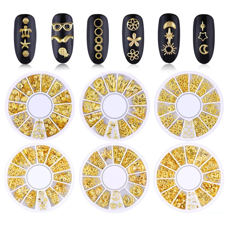 Смешанные 3D Полые Стразы для ногтей, подвески для ногтей, металлические формы, геометрические золотые наконечники, аксессуары для рукоделия, хрустальные украшения для дизайна ногтей
