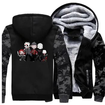 

Winter New 2019 Sweatshirts Mens Horror Movie Jason Clown Saw Halloween Camouflage Raglan Hip Hop Funny StreetwearWarm Clothing