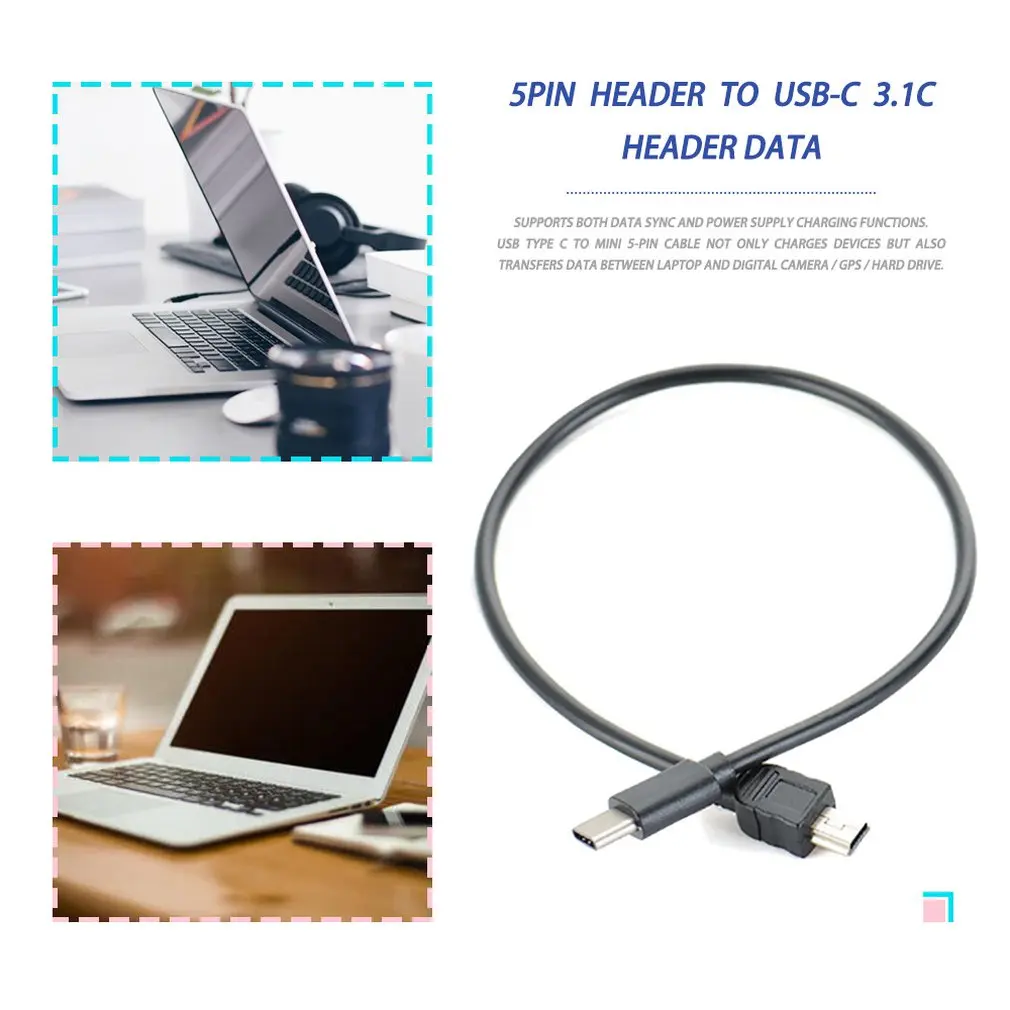 30 см портативный размер мини USB 5PIN штекер USB-C 3,1 Тип C Мужской кабель адаптера данных шнур конвертер кабель для ноутбука