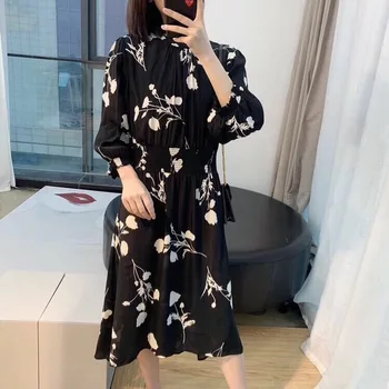 

Women Dress New Dress Retro Rose Print Waist Dress Spring Summer