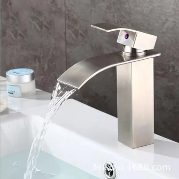 

304 Stainless Steel Brushed process Bathroom Waterfall Faucet Deck Mounted Vanity Sink Hot And Cold Mixer Tap Basin Faucet