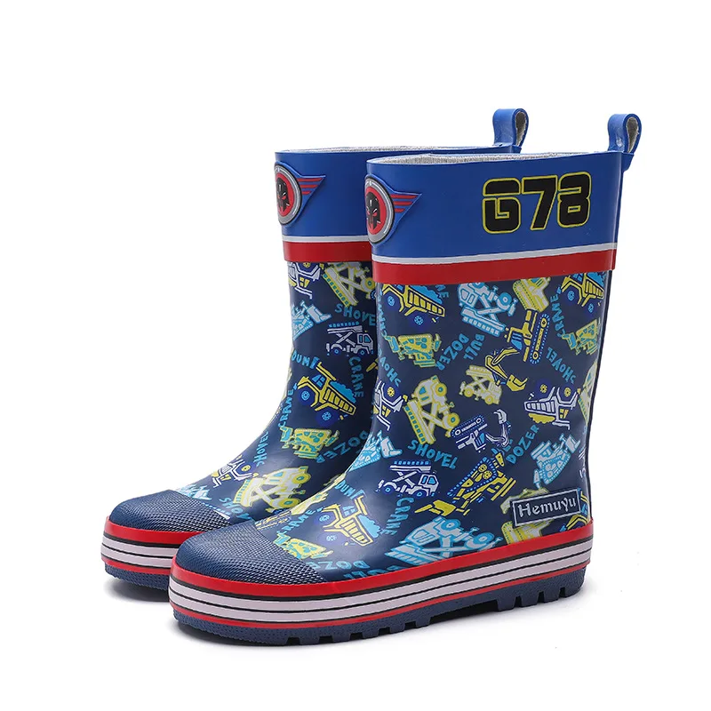 

ULKNN CHILDREN'S Rain shoes kids rain boy Excavator Pattern Shoe Cover Tube Anti-slip Rubber Shoes