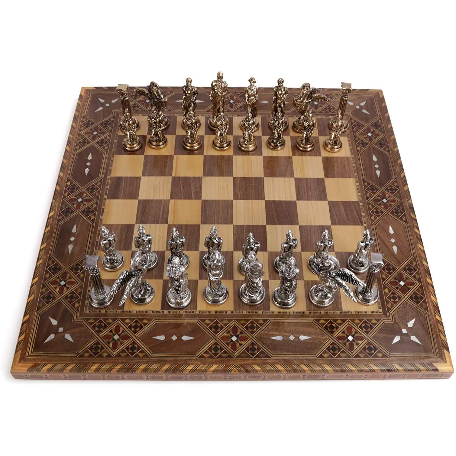 US $204.90 Medium Mythologic Pegasus Metal Chess SetHandmade PiecesNatural Solid Wooden Chess BoardOriginal Pearl on Board