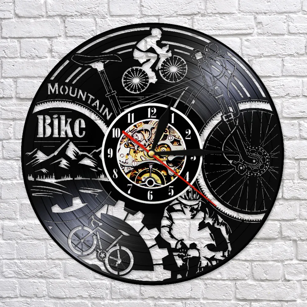 Reloj de pared de vinilo para bicicleta de monta a reloj de pared Retro negro para