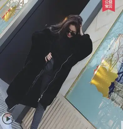 Очень зимнее теплое пальто с капюшоном Большие размеры длинное однотонное пальто из искусственной кожи Новое повседневное женское меховое пальто с длинными рукавами - Цвет: black