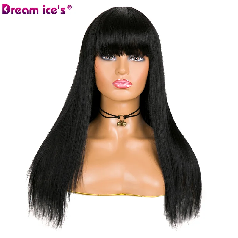 # 1B Synthetic black red white 17 inch long hair cosplay wigs for party events Dream ice’s - Цвет: # 1B