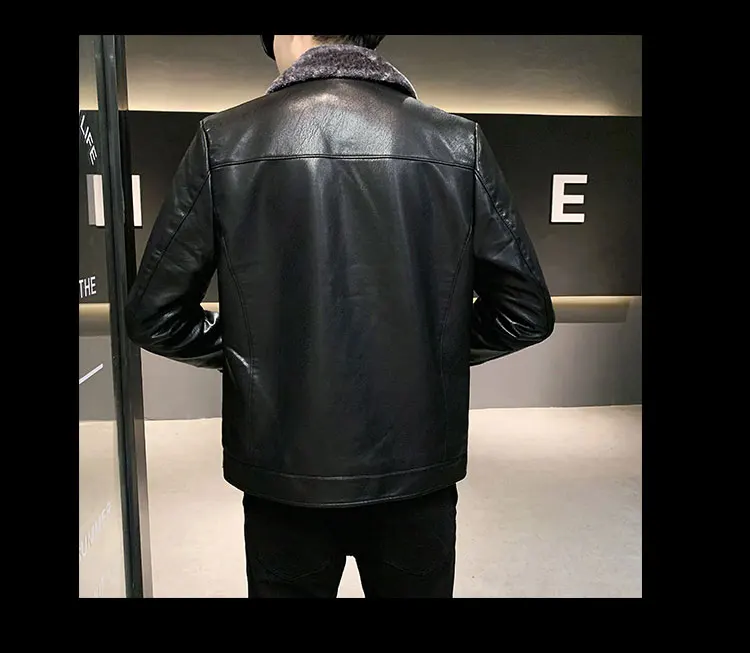 Autumn  winter men's fleece faux leather coat high-quality warmth thickening fashion fur collar men's motorcycle leather jacket sheep leather jacket