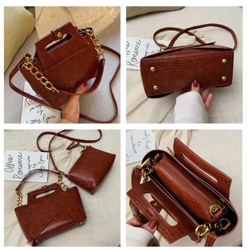 Women Bags Fashion Baguette Hand Bags Quality Luxury Handbags Leather Chain Shoulder Bags Crocodile Pattern Totes Bolsas
