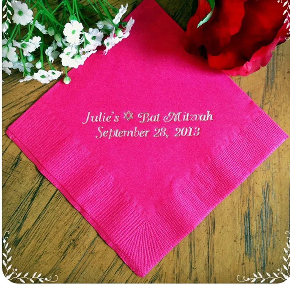 

Персонализированные салфетки для дня рождения Bat Mitzvah, монограмма, бумажные салфетки для коктейлей и напитков, обеденные салфетки для гостей, размер